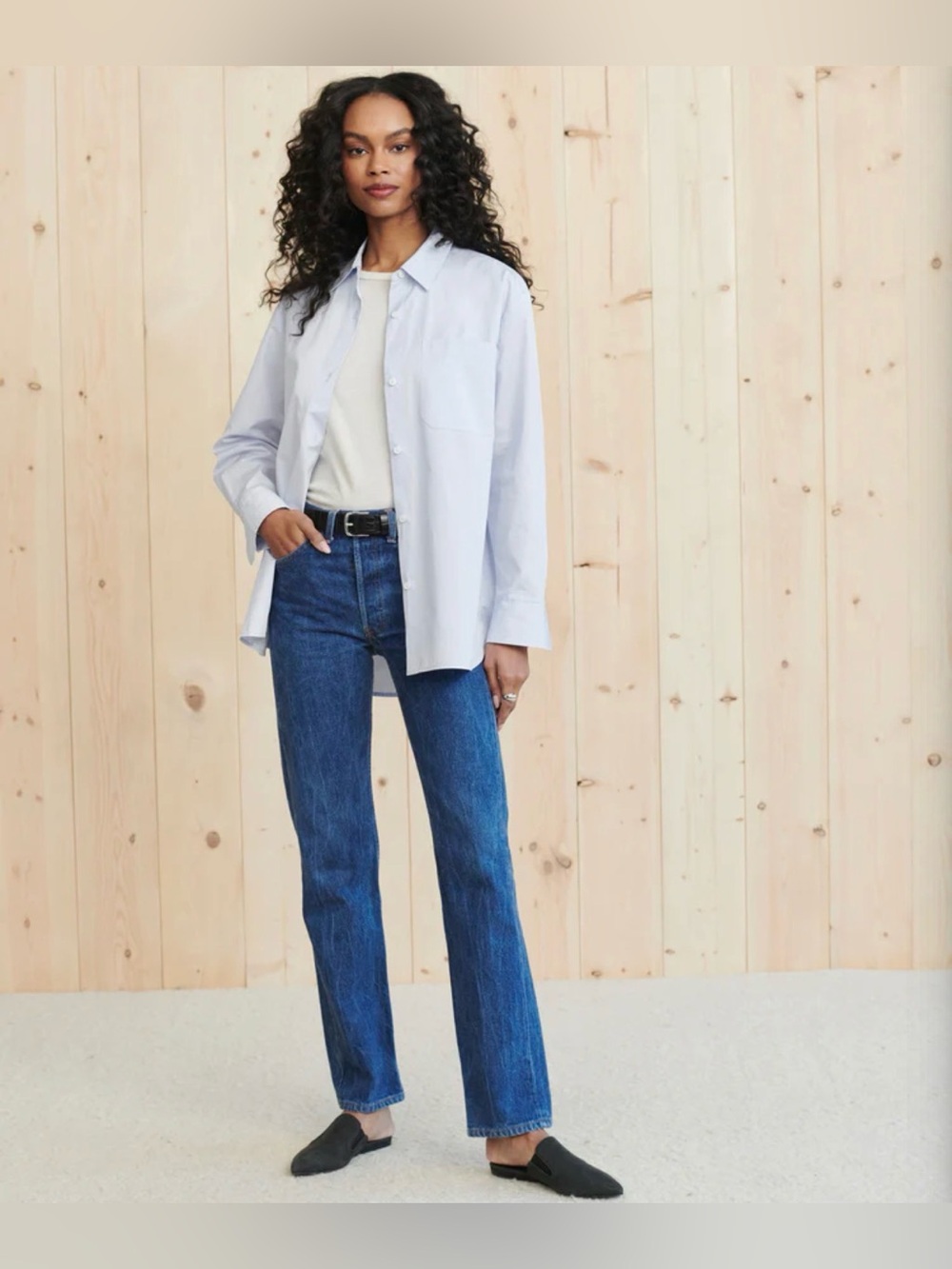 Jenni Kayne Boyfriend Shirt in French Blue Small Long Sleeve Button Up Oversized